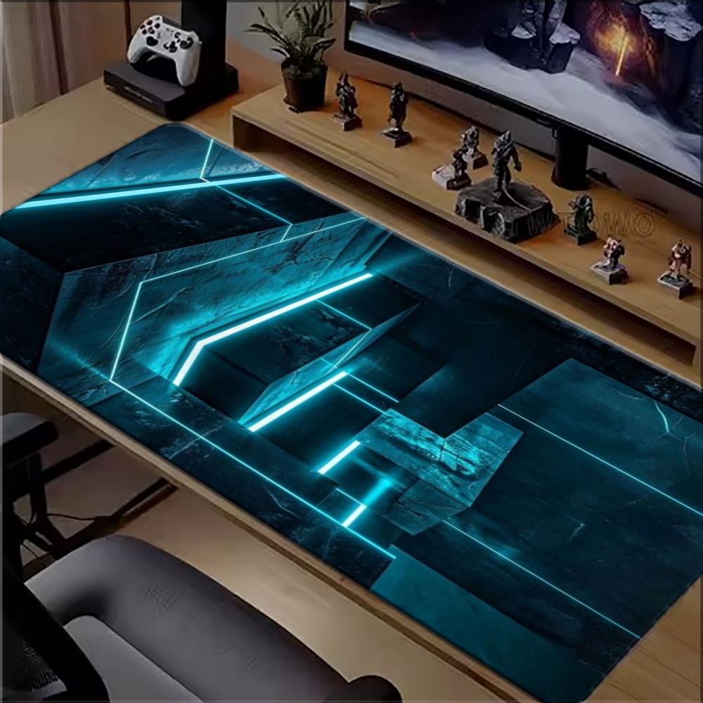Office Tech Desk - 시안 네온 테크 기하학적 대형 확장